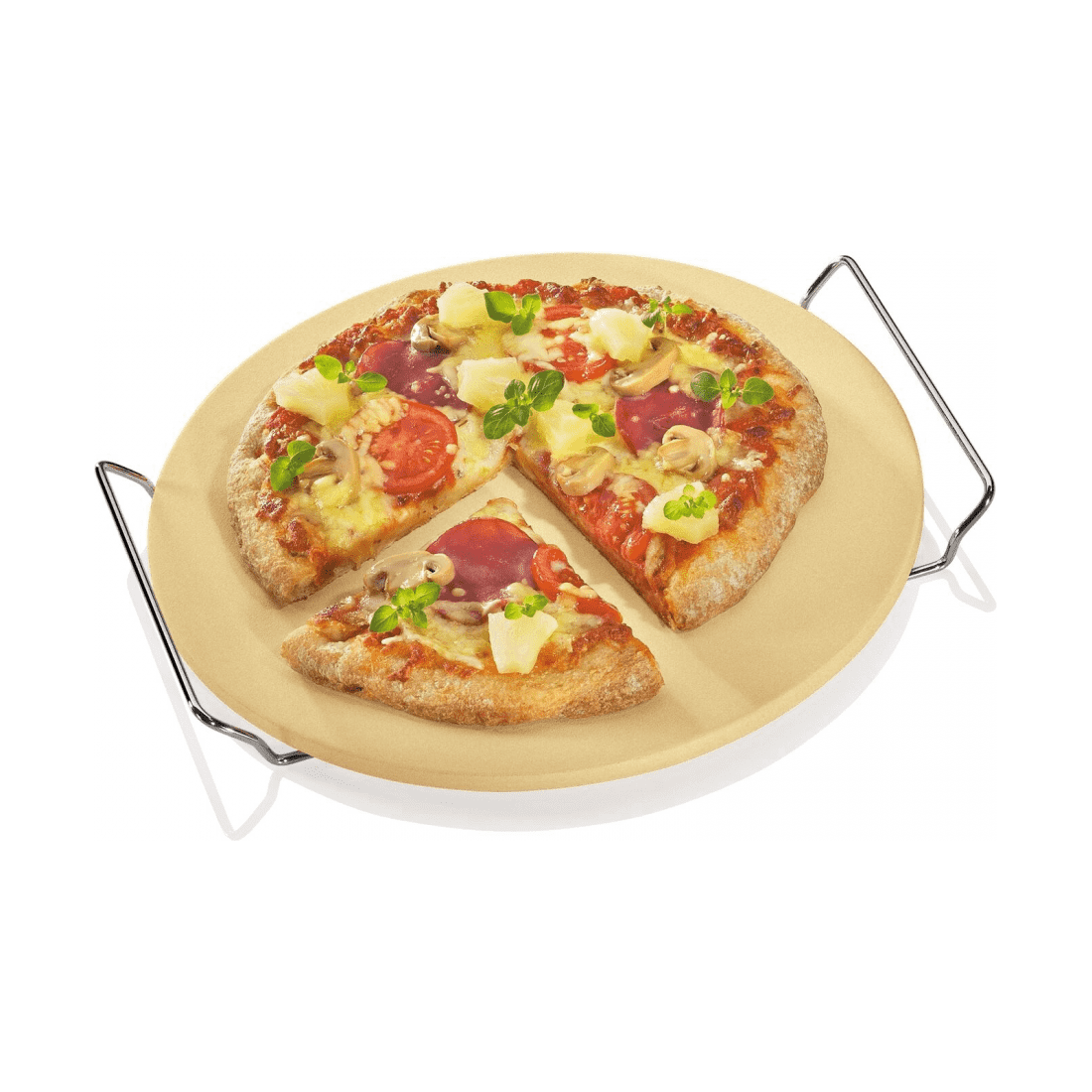 KUCHENPROFI | PIETRA REFRATTARIA TONDA PER PIZZA CON SUPPORTO IN ACCIAIO 30 CM
