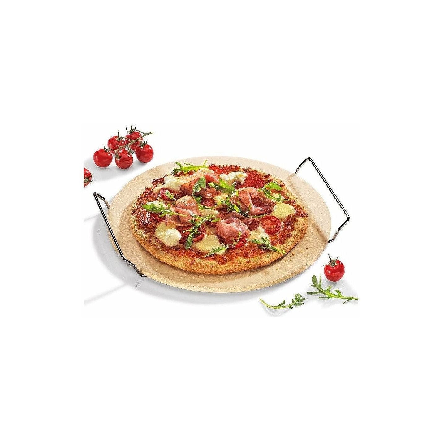 KUCHENPROFI | PIETRA REFRATTARIA TONDA PER PIZZA CON SUPPORTO IN ACCIAIO 30 CM