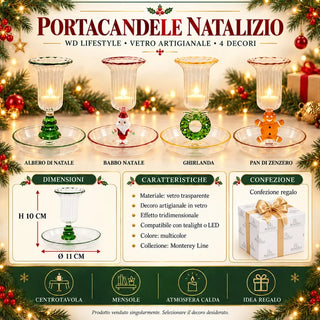WD Lifestyle Portacandele Natalizio in Vetro con Decorazione Interna – 4 Decori Ø 11 cm