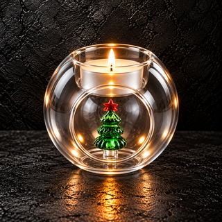WD Lifestyle Porta Tealight Natalizio in Vetro Borosilicato con Decorazione Interna