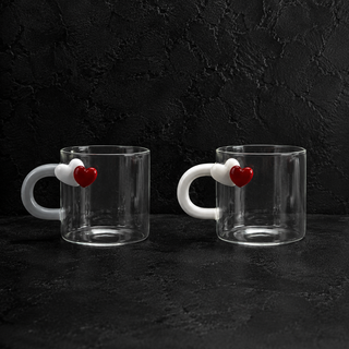WD Borosilicate Glass Espresso Cups Set of 2 with Artisan Decoration