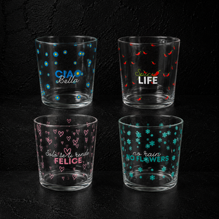 WD LifeStyle Set of 4 Decorated Glass Tumblers 300 ml