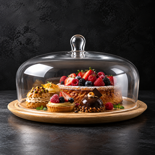 Tortenplatte Nude Holzbase Glocke Glas