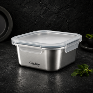 Contenitori Castey Inox 18/10 Coperchio Ermetico - Quadrato 600 ml 14x14x7.5