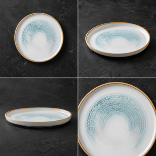 Piatto Piano Churchill Studio Prints Homespun Accents Aquamarine HAAMWP211 Ø 21 cm in Porcellana Super Vitrified