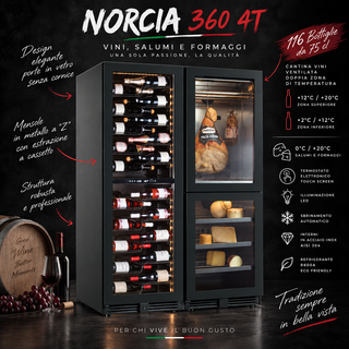 NORCIA 360 4T – Cantina Vini 116 Bottiglie + Frigo Salumi e Formaggi – Doppia Zona