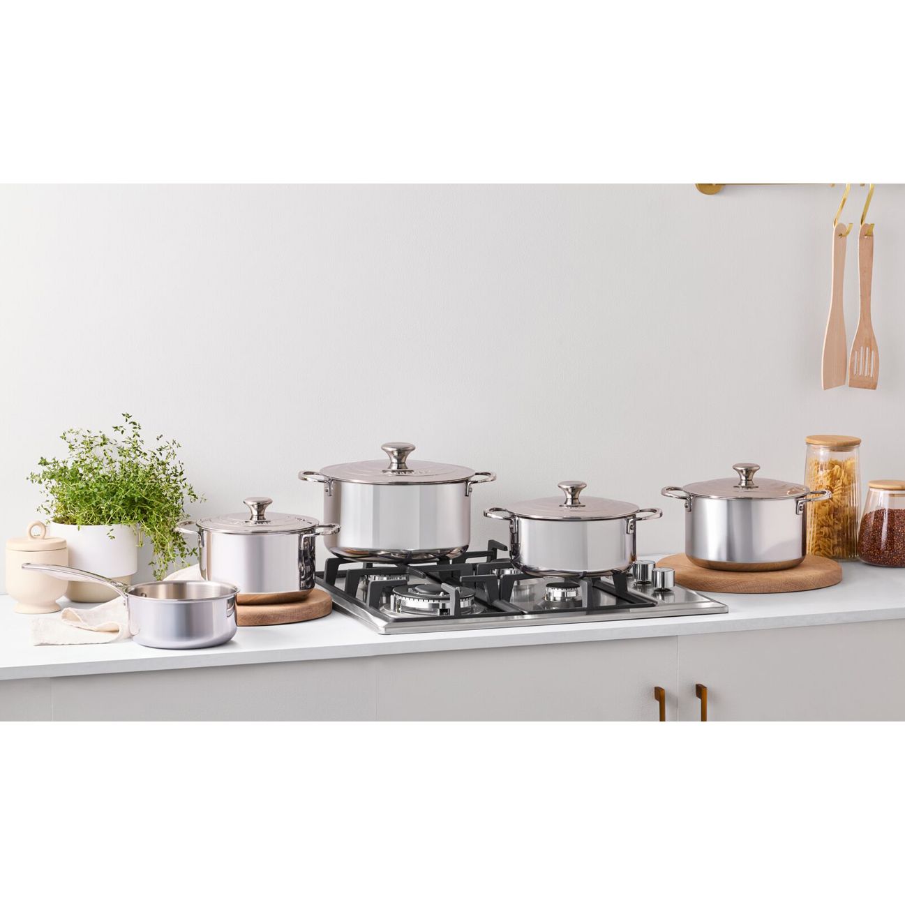 LE CREUSET | BATTERIA 5 PZ IN ACCIAIO INOX