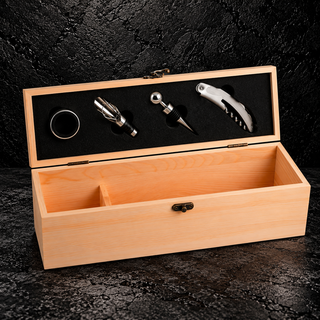 Set Sommelier 5 Pezzi in Scatola di Legno Naturale Portabottiglia con Accessori Vino