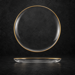 Versailles Piatto Sottopiatto in Vetro Trasparente Ø33 cm con Bordo Oro