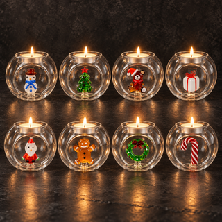 WD Lifestyle Porta Tealight Natalizio in Vetro Borosilicato con Decorazione Interna
