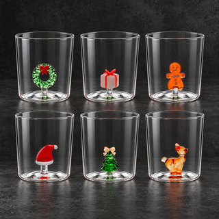 Bicchiere Conico Christmas Miniatures 35 cc in Vetro Borosilicato – 6 Decori Natalizi Assortiti
