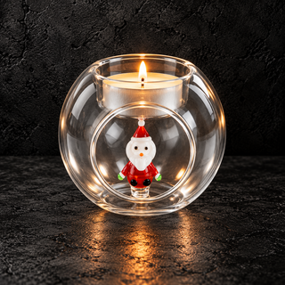 WD Lifestyle Porta Tealight Natalizio in Vetro Borosilicato con Decorazione Interna