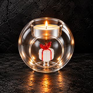 WD Lifestyle Porta Tealight Natalizio in Vetro Borosilicato con Decorazione Interna
