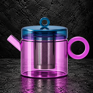 Teiera in Vetro Borosilicato con Manico Colorato ad Anello e Filtro in Acciaio Inox – 1,2 Litri