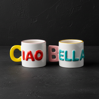 Set of 2 Espresso Cups Stoneware 100 ml WD