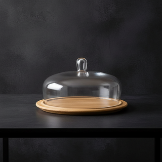 Assiette à Tarte Nude Socle Bois Cloche Verre