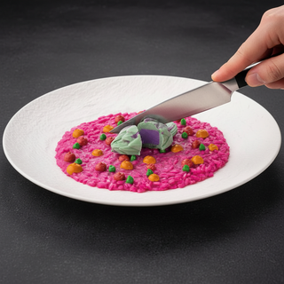 Risotto rosa tagliato su tavolo cemento nero