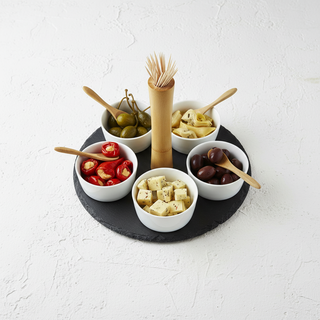 Aperitif-Set Maiuguali Schieferplatte 5 Keramikschälchen