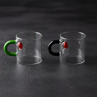 WD Borosilicate Glass Espresso Cups Set of 2 with Artisan Decoration