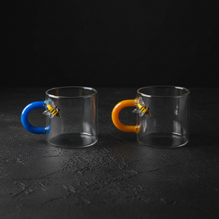 WD Borosilicate Glass Espresso Cups Set of 2 with Artisan Decoration