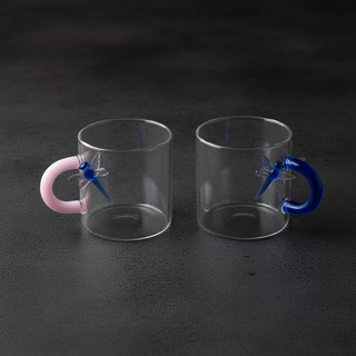 WD Borosilicate Glass Espresso Cups Set of 2 with Artisan Decoration