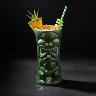 TIKI Mug Maori Verde con drink tropicale